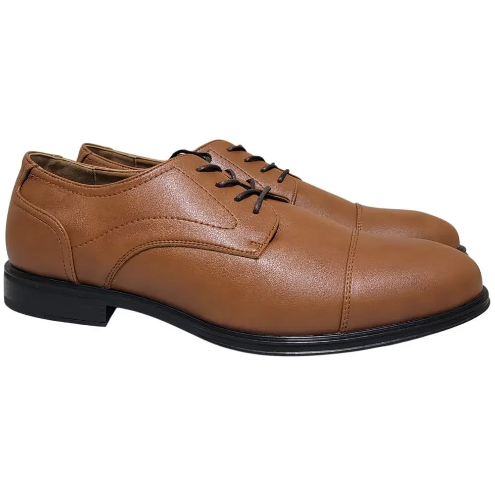 Vance Co Men Alec Cap Toe Derby Oxfords Size US 12W Tan Brown Faux Leather